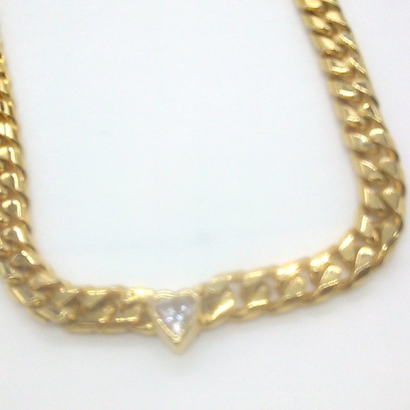 Gold-Tone Link Chain Necklace with Gold-Tone Crystal Heart Pendant Medium Weight - Picture 7 of 9